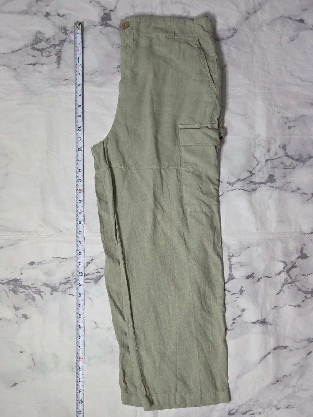 Zara Sage Green Linen Blend Cargo Pants